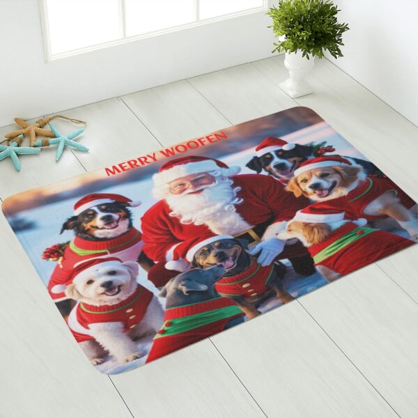 Plush Christmas Doormat - Festive Dog & Santa Design