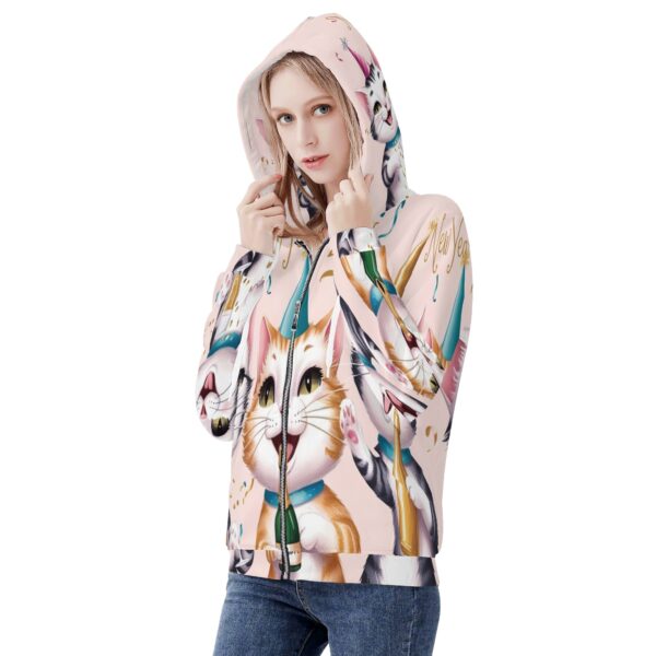 Women's All Over Print Classic Zip Up Hoodie Warm Jacket - Image 3