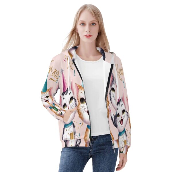 Women's All Over Print Classic Zip Up Hoodie Warm Jacket - Image 5