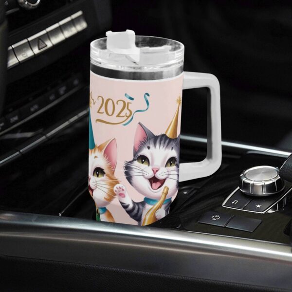 Personalized 40oz Stainless Steel Tumbler Gift With White Handle and Straw - Image 4